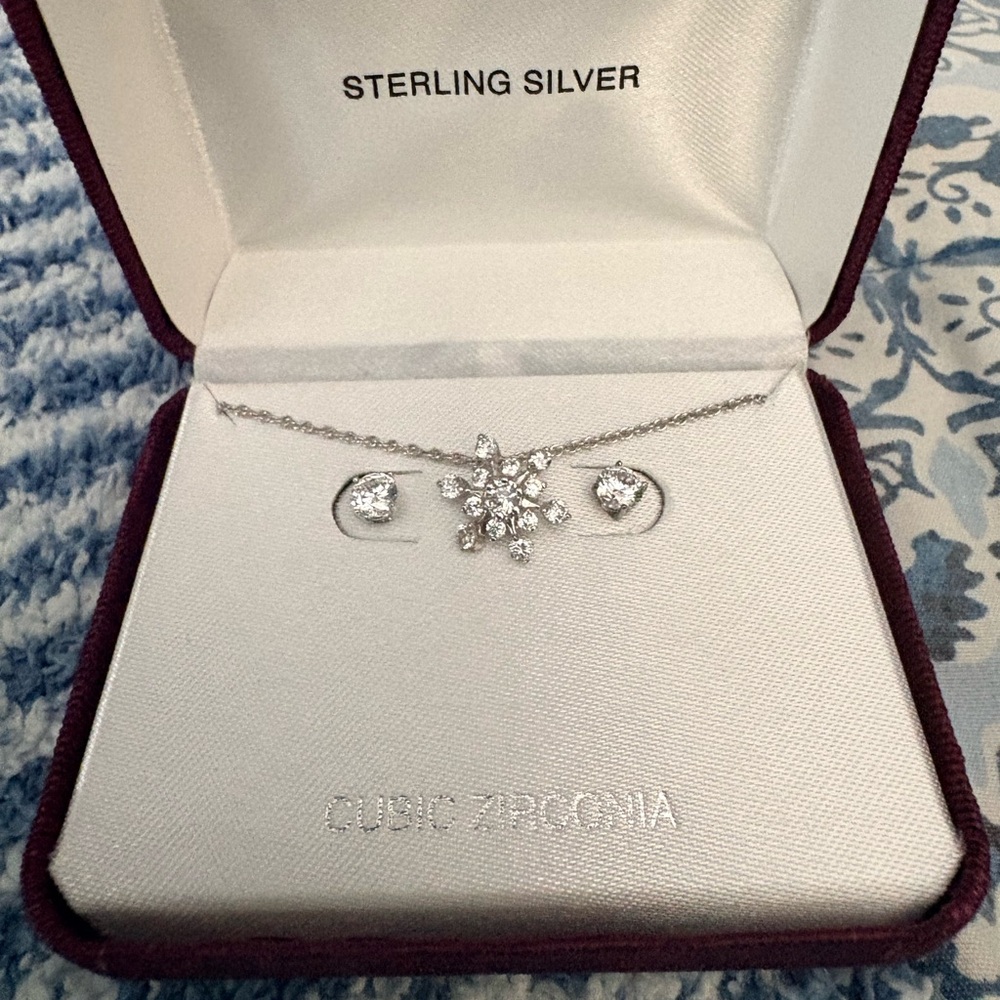 Cubic Zirconia Sterling Silver Necklace Set